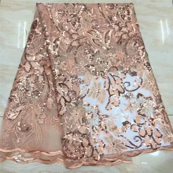 

3d Sequins Style African Net Lace Elastic Fabrics 2020 pink High Quality Sequined Embroidered Mesh Lace Material Wedding Fabrics