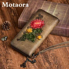 

MOTAORA Women Wallet Retro Genuine Leather Wallet New Handmade Embossing Purse Luxury Cowhide Card Holder Clutch For Female 2022