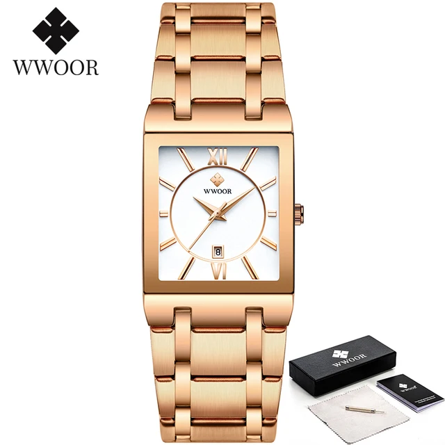 Men Watches WWOOR Fashion Top Brand Luxury White Square Waterproof Quartz Wristwatch Stainless Steel Date Clock Men Montre Homme 