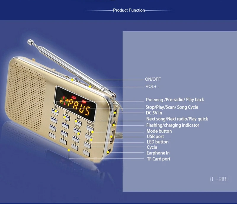 L218 портативный цифровой радиоприемник стерео радио Мини громкоговоритель в стиле ретро с светодиодный дисплей фонарик радио Поддержка FM AM семейный подарок