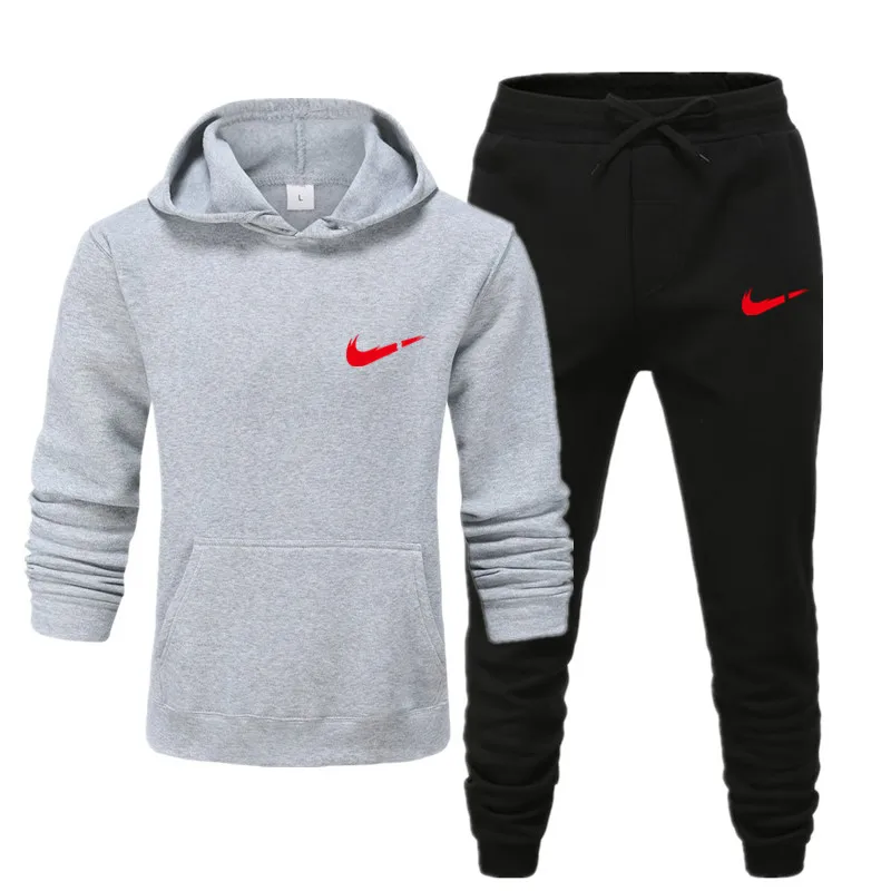 light gray black Спортивный костюм для мужчин, 2 комплекта, новая модная куртка, Мужская Спортивная Толстовка, весна и осень, Брендовые мужские толстовки, спортивные штаны, S-3XL - Цвет: light gray black