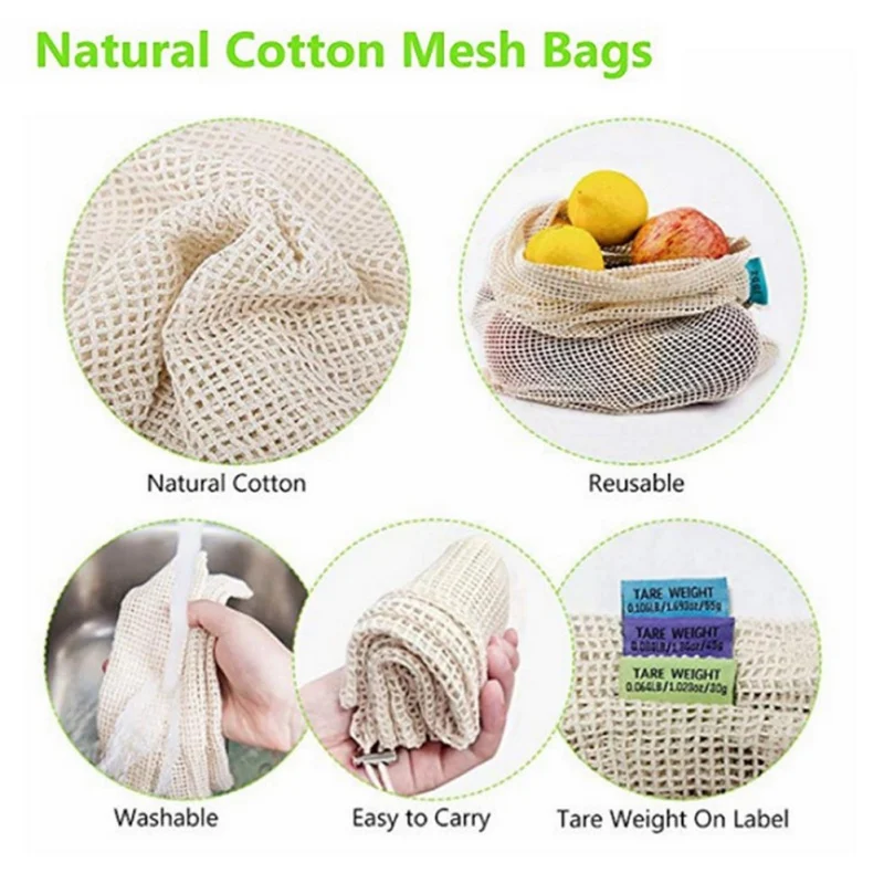 Многоразовая сумка на шнурке, хлопок, фрукты, овощи, Сетчатая Сумка, кухонная сумка для хранения, моющаяся
