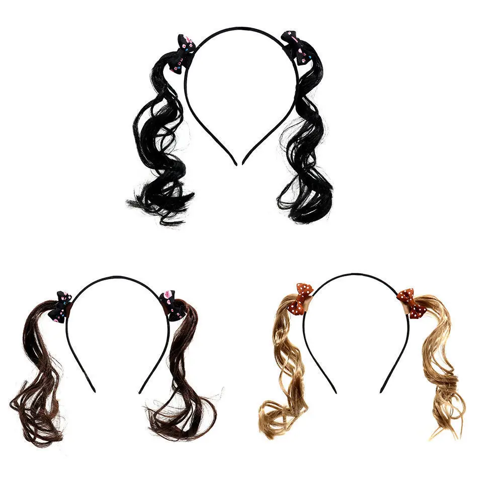 Funny Headband Double Ponytail Wig Hair Band Cute Girl Headdress Party