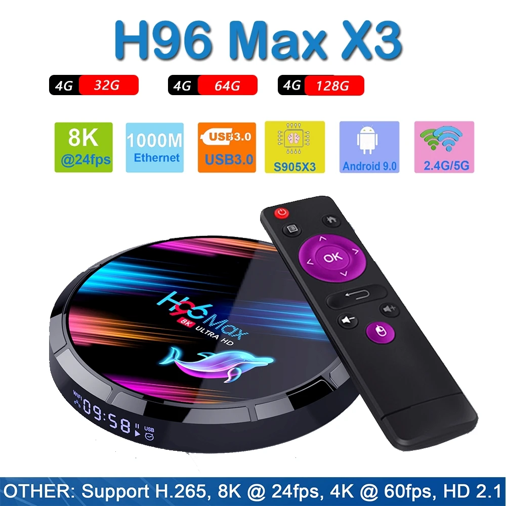 Новый H96 MAX X3 Android TV BOX Amlogic S905X3 4 Гб 128 8K 5V/2A 24fps медиаплеер телеприставка PK X96 Mini Max