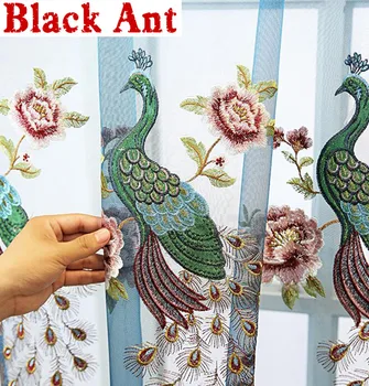

Light Luxury Peacocks Embroidered Curtains Tulle for Living room Bedroom Window Screen Blue Sheer Voile Fabric Cortina M043F