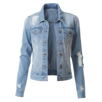 

Vintage Hole Denim Jackets for Women Fashion Silm Long Sleeve Women Jacket Black Blue Short Denim Women Jacket Coat CDR2420