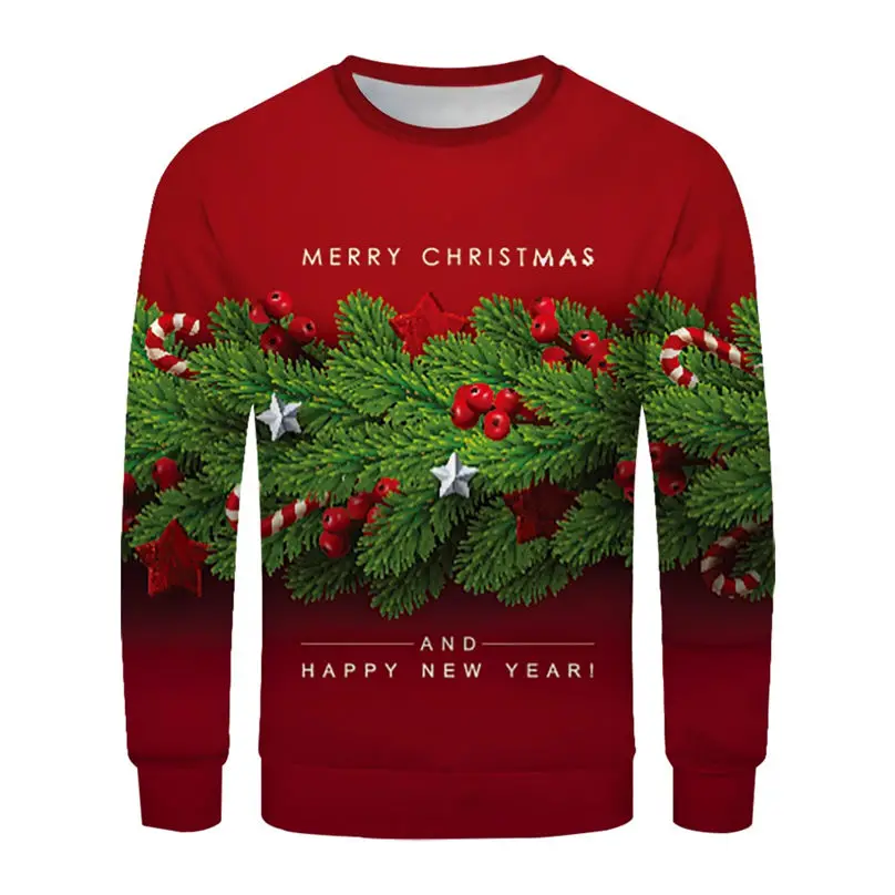 Christmas Couple's 3-D Printed Men and Women Tops Cotton Long-sleeved T Shirt Round Collar Christmas Blouse Casual Tee 4S13 (8)