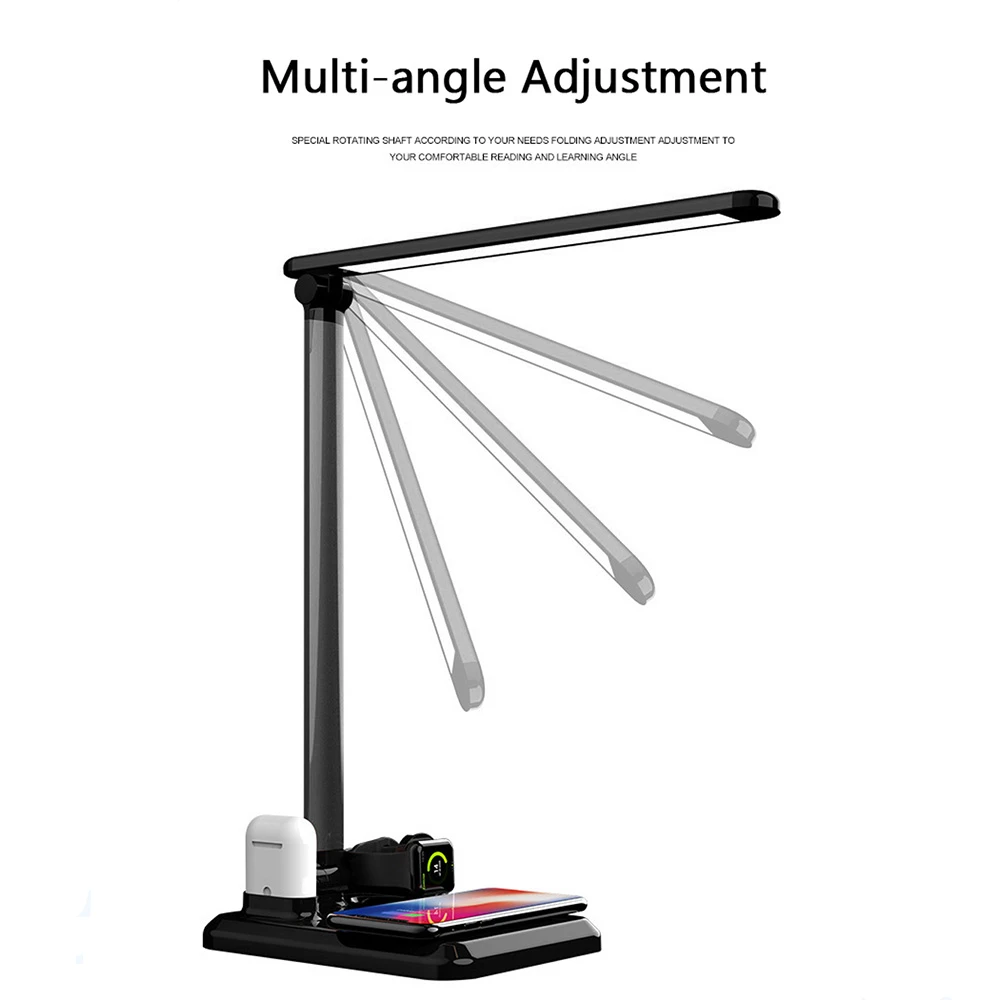  Qi Wireless Charger 4 In 1 LED Desk Lamp Light for IPhone XS XR X 8 Apple Watch 4 3 Airpods Samsung - 4000229225964