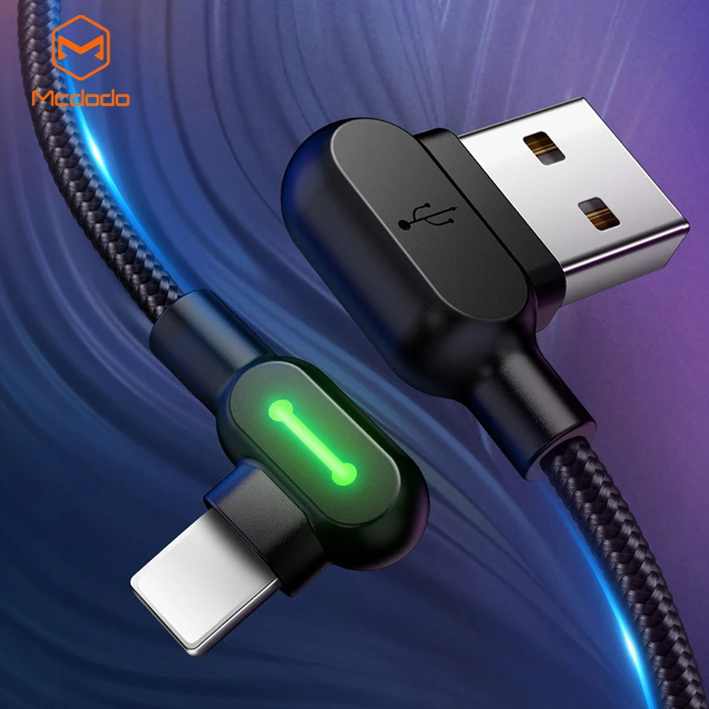 MCDODO 90 градусов Lightning USB кабель для iPhone 11 Pro XS MAX XR X 8 7 6s Plus 5 светодиодный зарядки