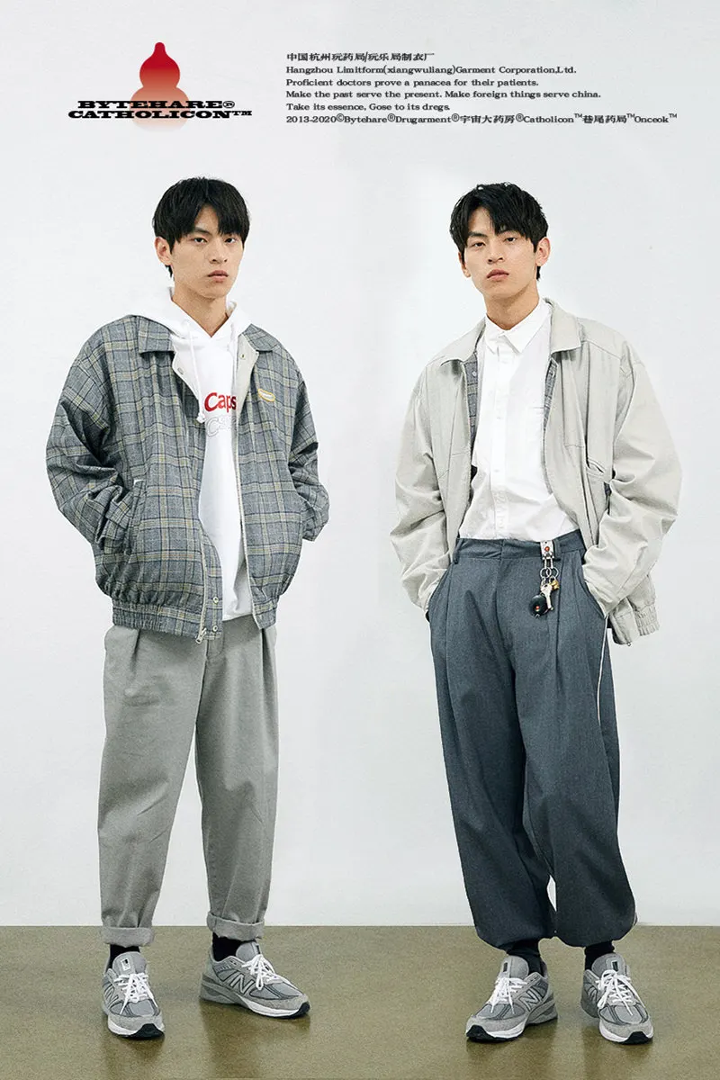 ByteHare Play Drug Bureau's Both sides of the front and back wear thicker plaid men's loose zipper jacket couple models coat