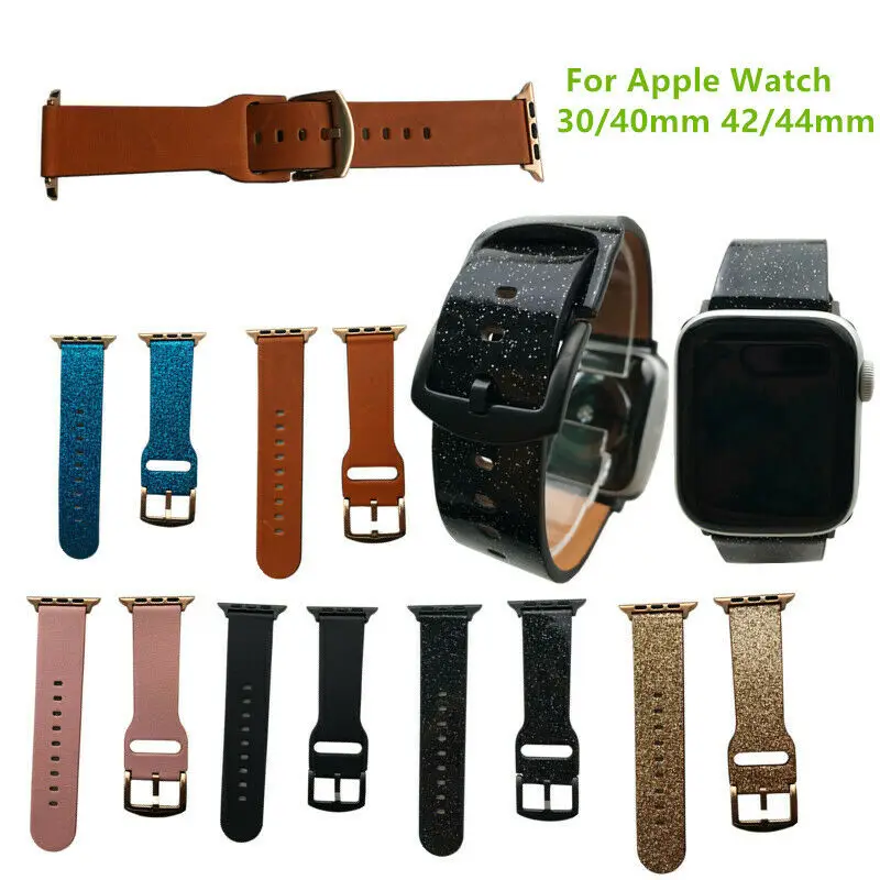 

Strap for Apple Watch Band Genuine Leather Band 44mm 40mm 42mm 38mm Bling Watchband for Iwatch Series 4/3/2/1 Bracelet