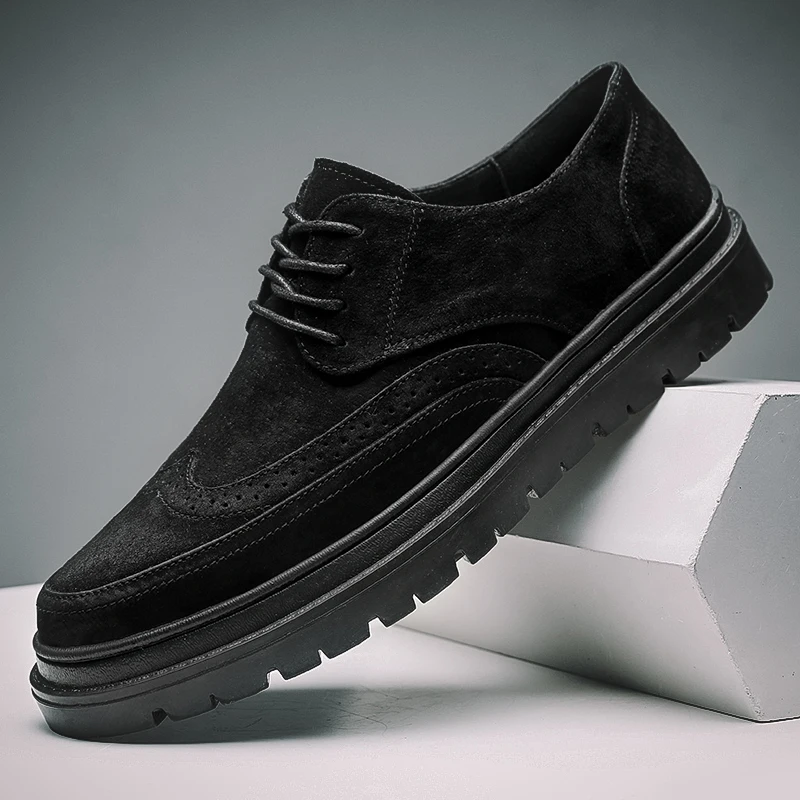 

High Quality Men Leather Shoes Brogue Casual Shoes Pig Suede Men Loafers Lace Up Official Business Casual Flats Leisure Shoes