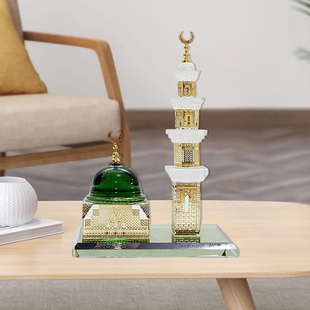 Muslim Crystal Gilded Kaaba Clock Tower Miniature Model Showpiece Islamic Architecture Craft Collections Home Vehicle Decor | Дом и сад