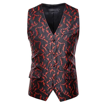 

New Men's Suit Vest Spliced Small Floral Prints Business Casual Waistcoat Male Single Breasted Gentleman Gilet Slim Fit Vest Men