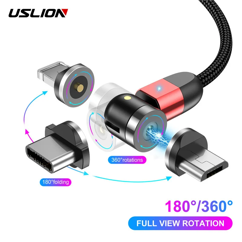 USLION Магнитный кабель Micro USB кабель usb type C быстрая Магнитная Зарядка для iPhone 11 samsung huawei USB C зарядный провод