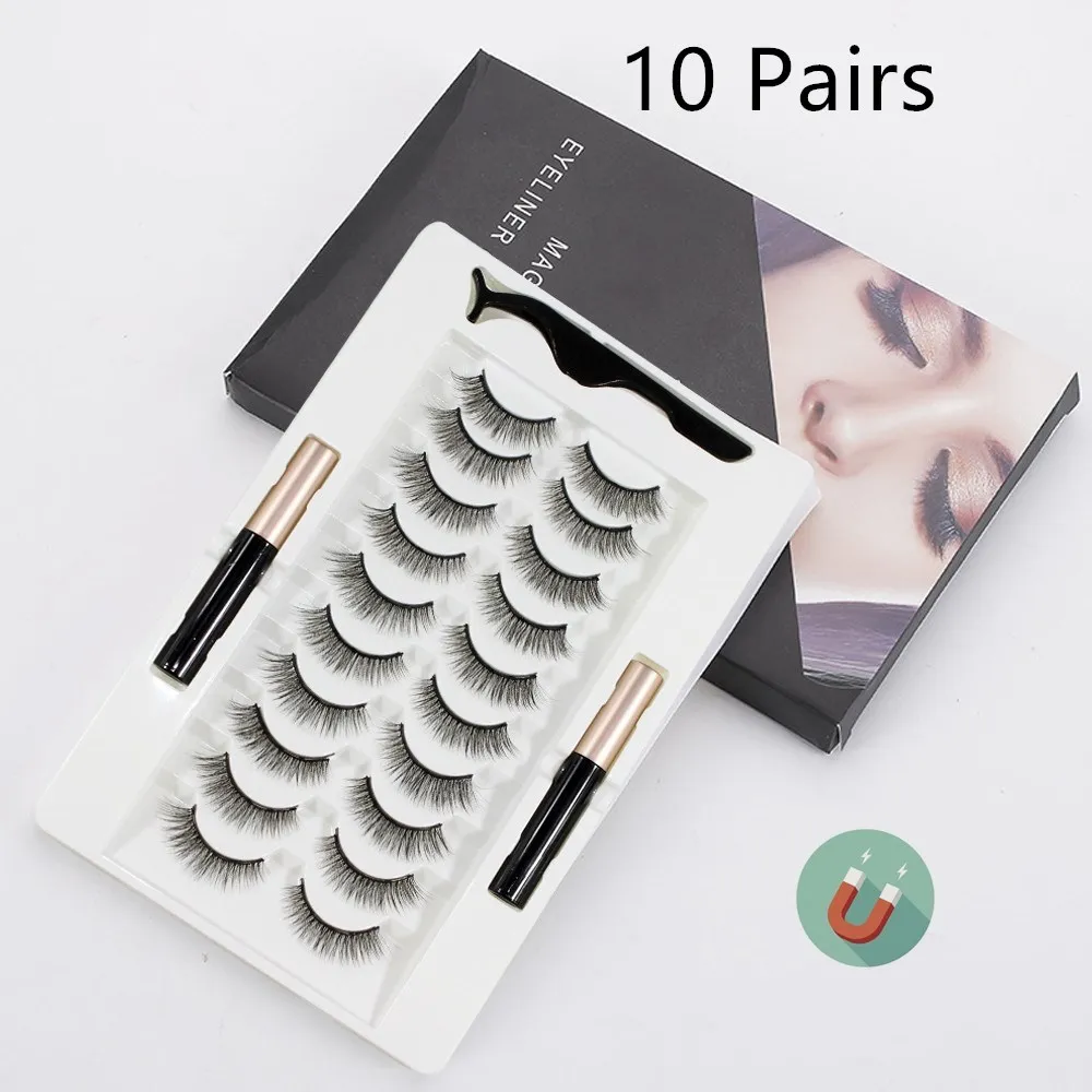 

Magnetic Eyelashes With Magnetic Eyeliner Kit 3D Magnetic Eyelashes with Portable Mirror Box 10 Pairs 2 Bottles of Eyeliner