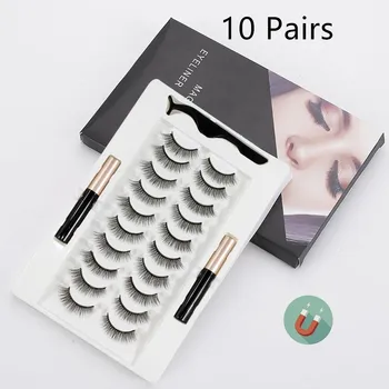 

Magnetic Eyelashes With Magnetic Eyeliner Kit 3D Magnetic Eyelashes with Portable Mirror Box 10 Pairs 2 Bottles of Eyeliner