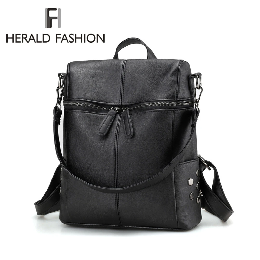 Herald Fashion женский рюкзак на молнии качественные кожаные однотонные школьные сумки