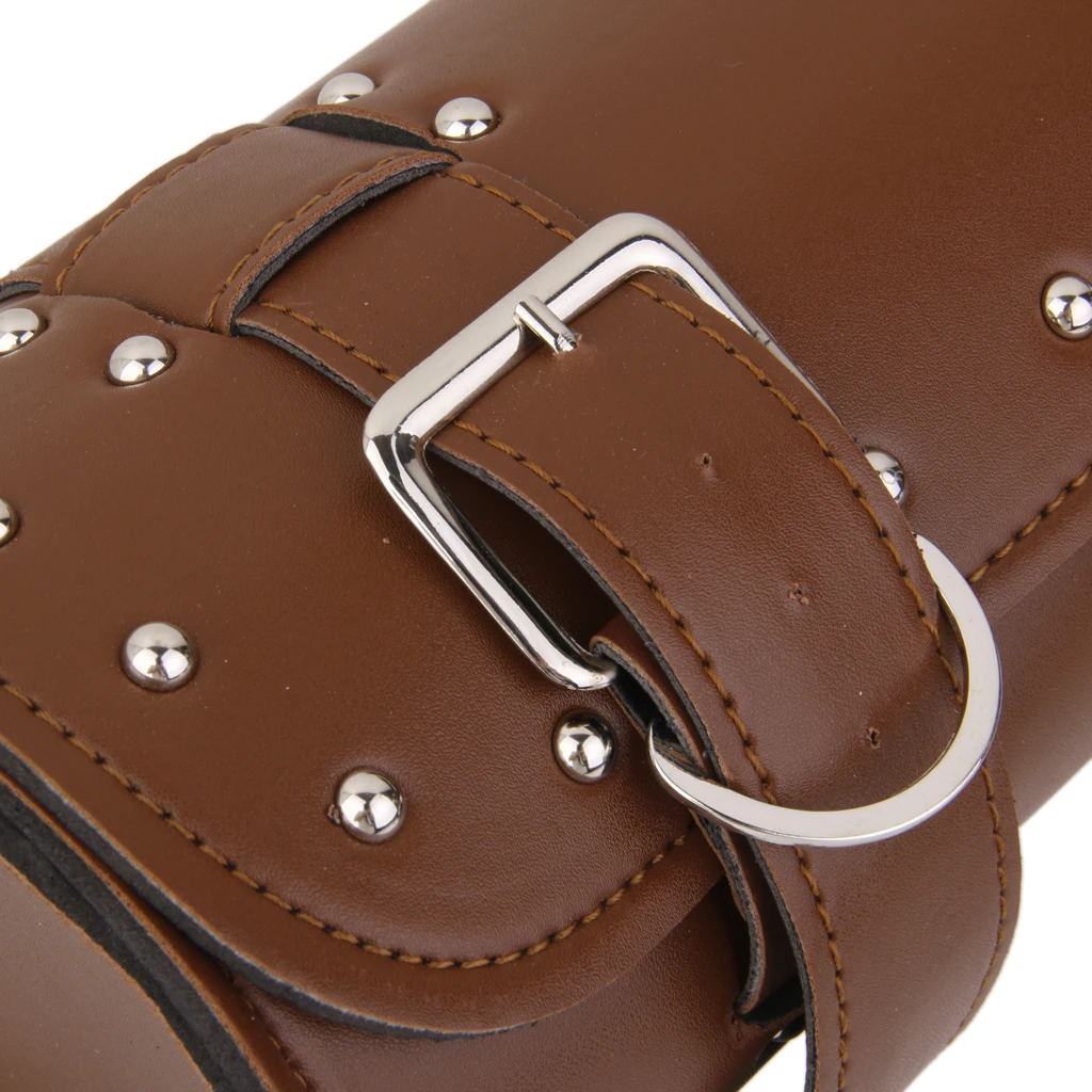 Motorcycle Pannier Saddle Pouch  Leather Luggage Roll Tool Bag Brown