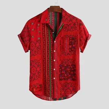

MJARTORIA Casual Man Shirt Vintage Casual Beachwear Holiday Bohemian Streetwear Men Print Red Blue Shirt Loose 2020 Hot Sale