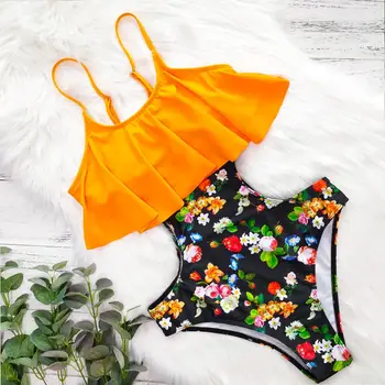 

Ashgaily 2020 Print One Piece Swimwear Women Swimsuit Floral Padded Bathing Suit Cut Out Beach Wear Bodysuit Monokini Female
