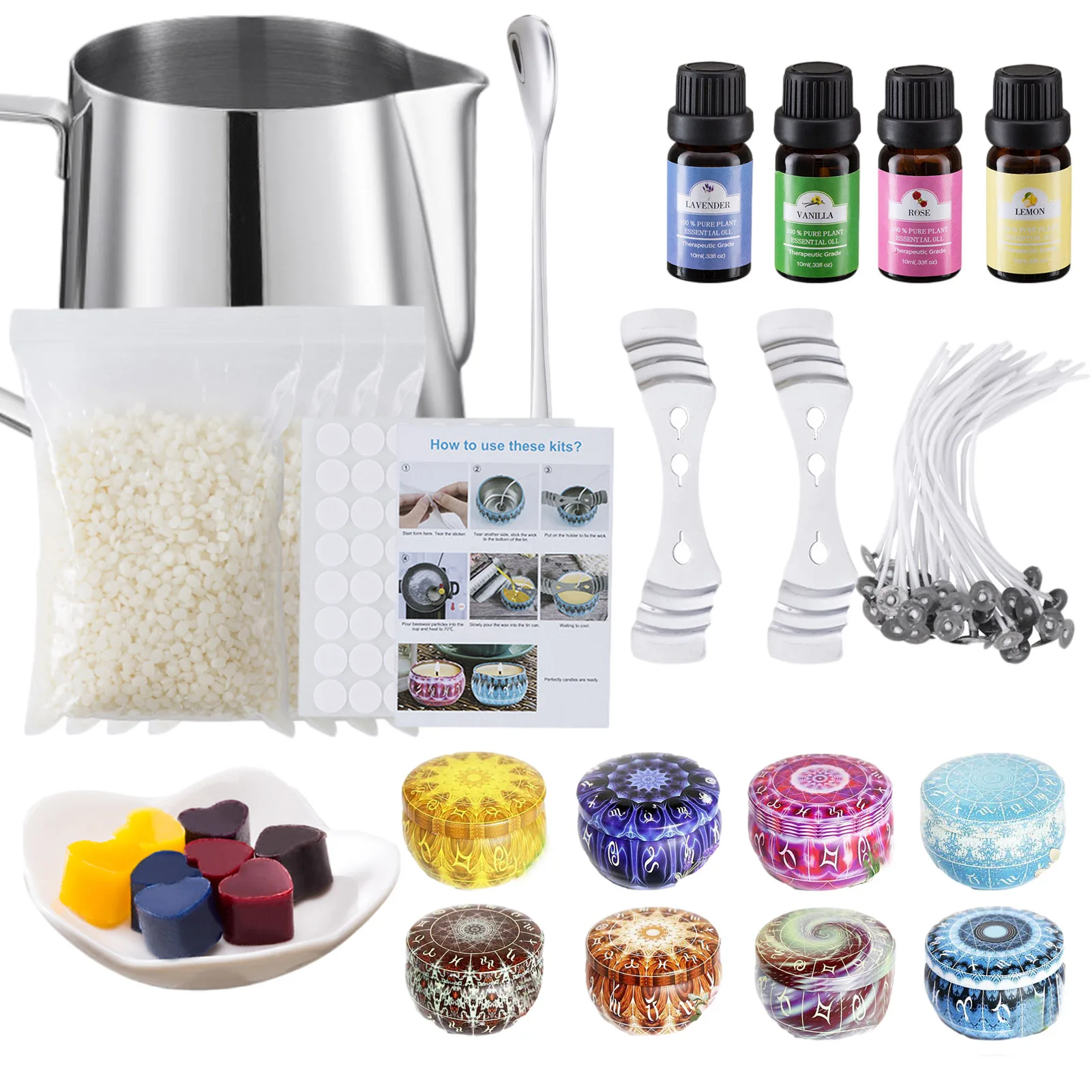 Complete Diy Candle Making Kit Including Soy Wax Can Wick Mixing Spoon