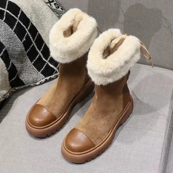 

Winter Shoes Women Warm Snow Boots with Fur Fashion Brand Ladies footware Black with Fur Female Plush botas mujer invierno 2019