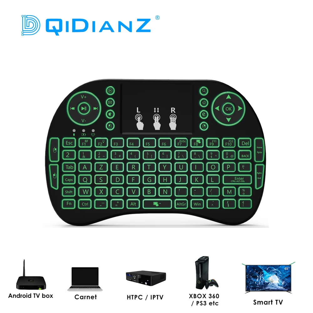 

I8 Wireless MINI Keyboard En/Ru/Es/Fr USB Air Mouse 7 Colors Backlit Touchpad Play Game PC For Smart Android TV Box X96 HK1 H96