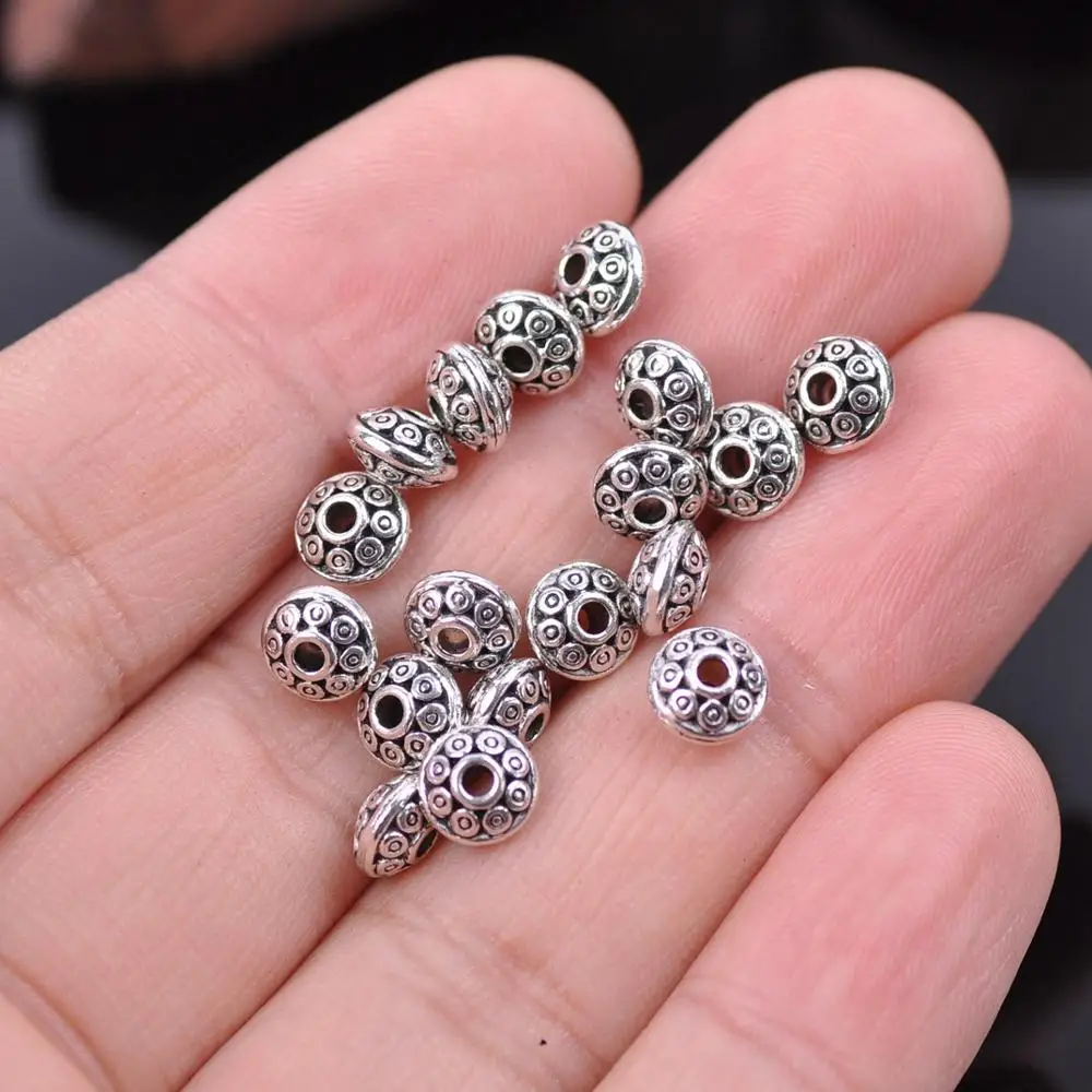 BronaGrand Perline Distanziali Foro Grande 5,5 Mm - 60 Pezzi In Lega Tibettana, Colore Argento Antico, Per Gioielli Fai Da Te