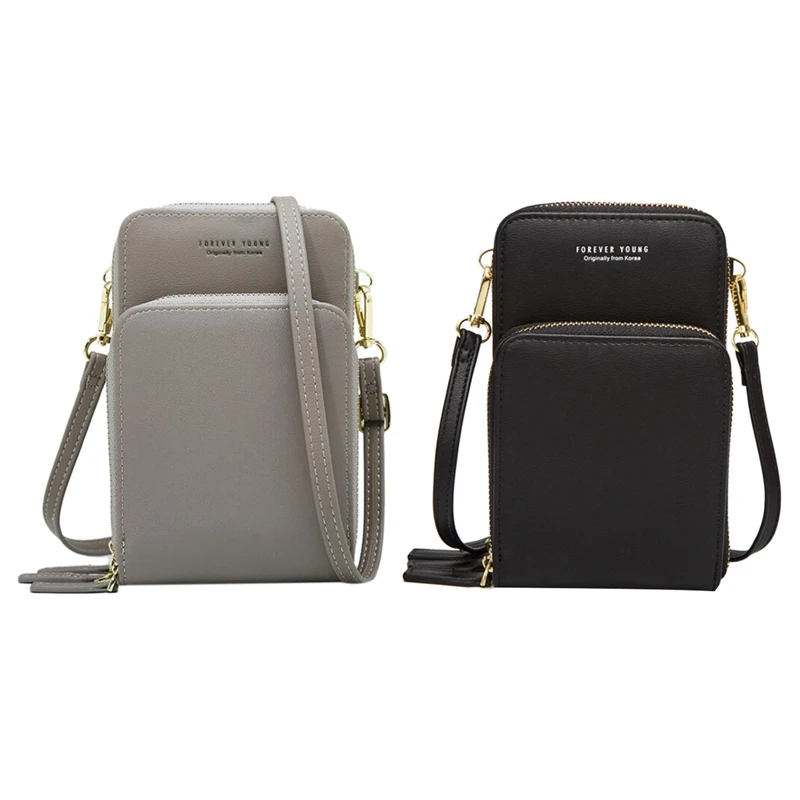 

2 Pcs Colorful Cellphone Bag Fashion Daily Use Card Holder Small Summer Shoulder Bag for Women, Black & Gray