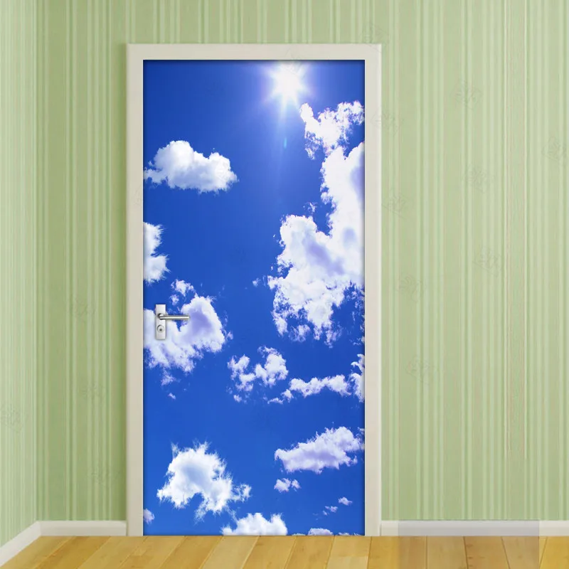 3D-Door-Mural-Wallpaper-PVC-Waterproof-Self-adhesive-Wall-Sticker-Blue-Sky-And-White-Clouds-3D