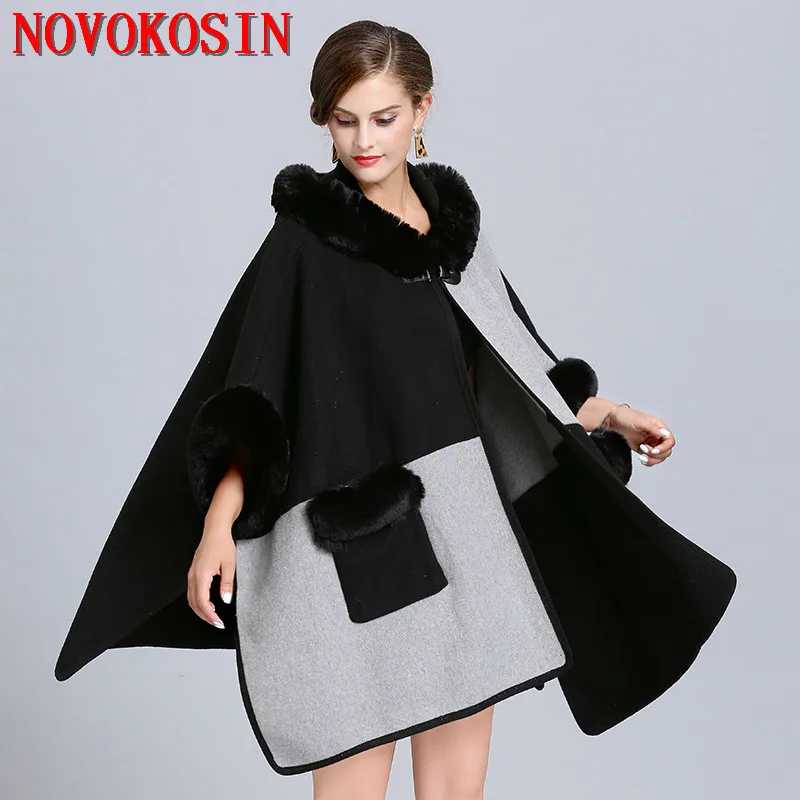 Женский вязаный кардиган с рукавами летучая мышь SC364 черное теплое пончо серыми