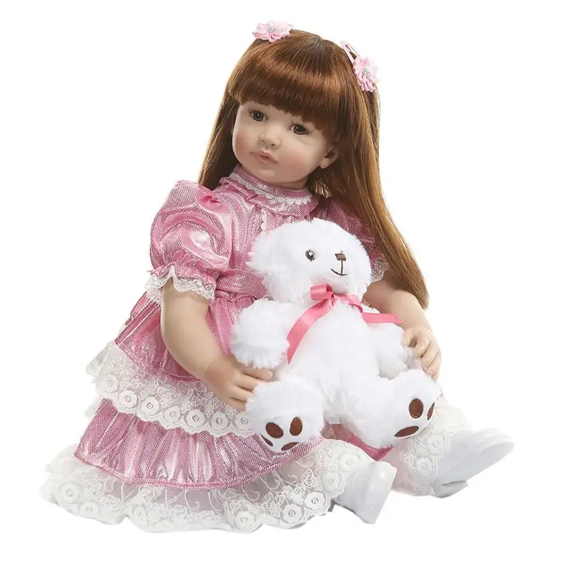 

60cm Reborn Doll Realistic Silicone Vinyl Newborn Babies Toys Long Hair Girl Princess Clothes Lifelike Handmade Gifts