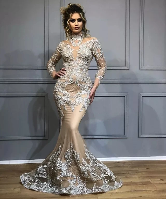 same as picture Дубай, арабские женские вечерние платья, кружевные бусины, высокая горловина, длинные рукава, платья для выпускного вечера, Роскошные платья - Цвет: same as picture