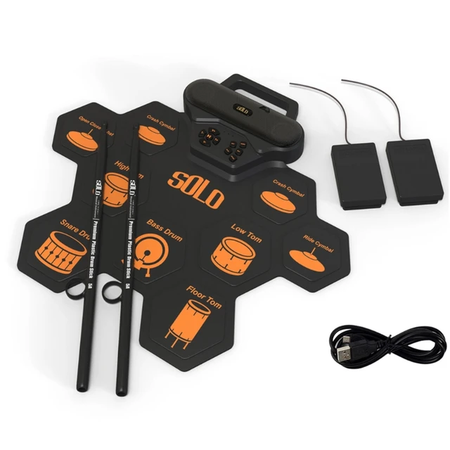 Electric Drum Set for Beginners kids Digital Portable & Roll up Practice Drum Pads Midi Drum kit with Headphone Jack