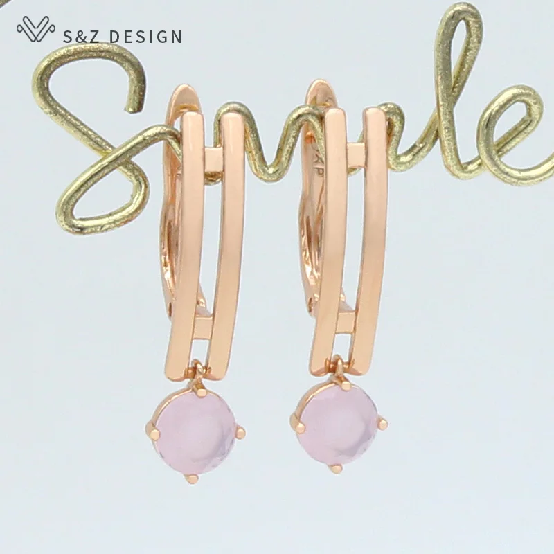 S&Z DESIGN New Fashion Round Cubic Zirconia Dangle Earrings For Women Wedding Gold Color Jewelry Gift