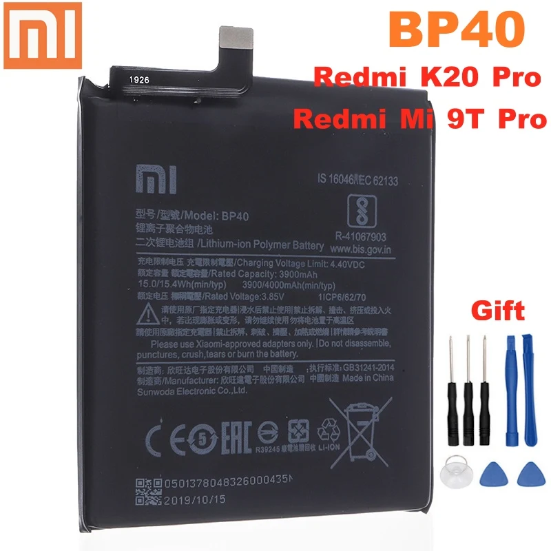 BP40 4000 мАч Xiao mi Оригинальный аккумулятор для Xiaomi Redmi K20 Pro / Mi 9T высококачественные сменные батареи