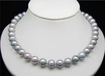 

GENUINE HUGE 9-10MM ROUND SOUTH SEA GRAY PEARL NECKLACE 925silver GOLD CLASP
