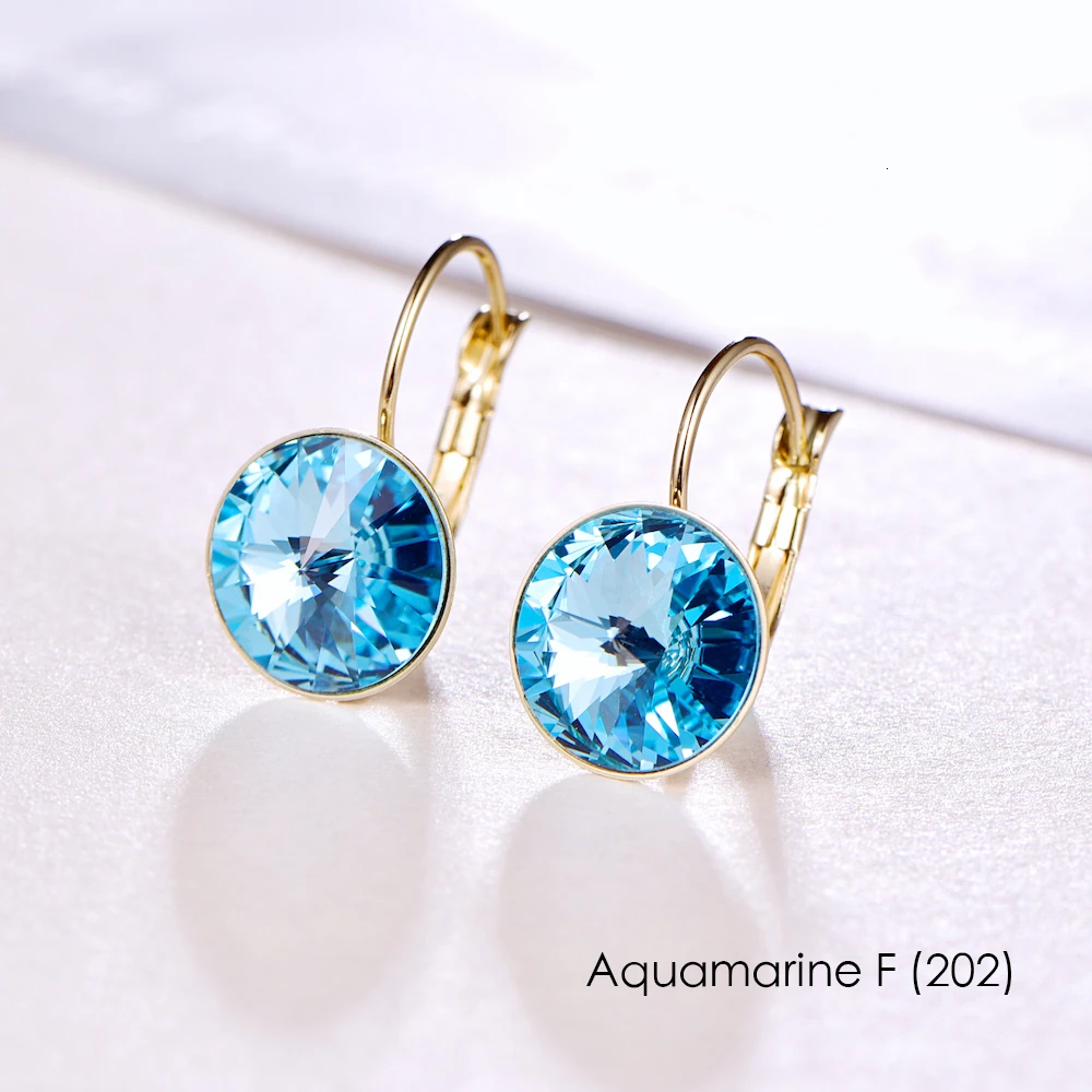 Висячие серьги с кристаллами Swarovski, новые модные висячие серьги, круглые серьги для женщин, элегантные вечерние ювелирные изделия на свадьбу, подарок - Окраска металла: Aquamarine-202