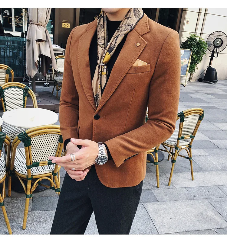 3 Одноцветный зеленый Блейзер Мужской черный хаки шерстяной блендер Мужской осенне-зимний пиджак на одной пуговице мужской костюм куртка мужская