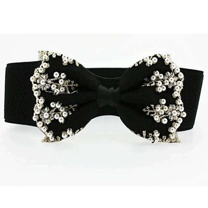 

Womens Elastic Belts Pearl Belt Women Bow