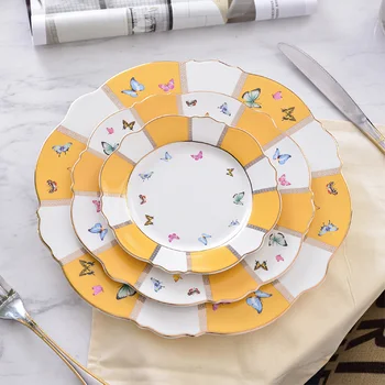 

Steak plate Western dish three piece flat plate shallow plate household creative European ceramic round tableware dish