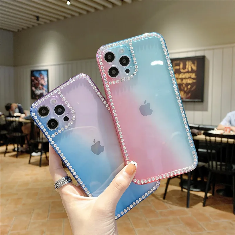 Чехол для iPhone 11 Pro Max 7 8 Plus XS 13 XR X 12 силиконовый блестящий со стразами прозрачный с