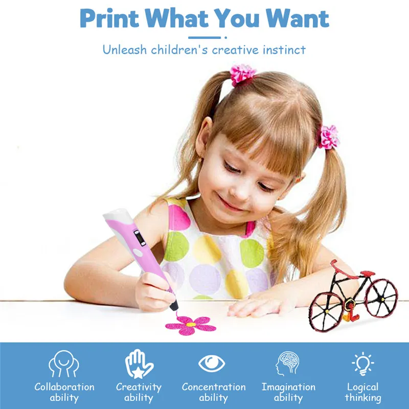 3D Printing Pen With LCD Display 10 Colors 50 Meter PLA Filament