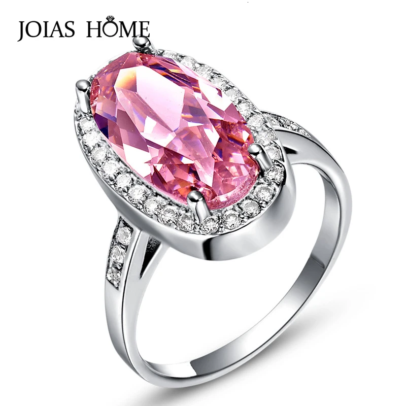 JoiasHome 925 Серебряное кольцо для женщин с розовыми овальными драгоценными камнями