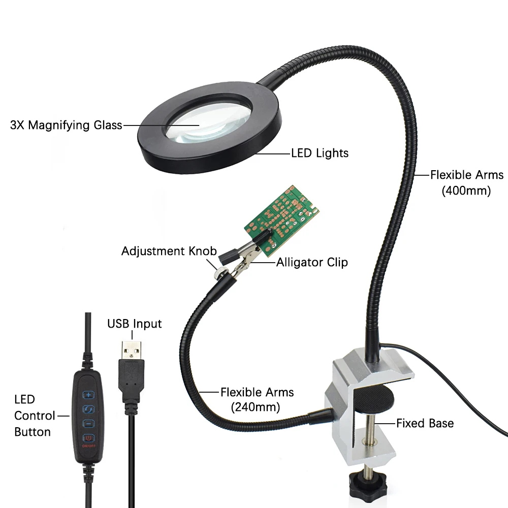 NEWACALOX держатель паяльника USB 3X увеличительное стекло с подсветкой тиски, стол Зажимная Лупа паяльная станция Сварка