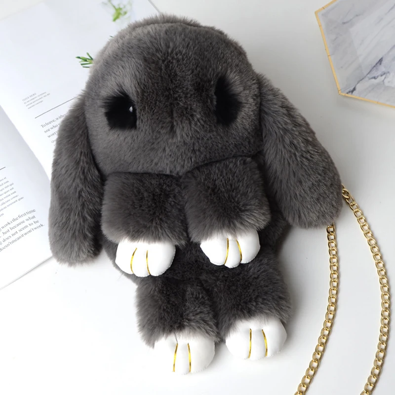 ZGY Пушистый Плюшевый Рюкзак с кроликом Kawaii меховая помпонная сумка на ремне милая