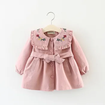 

Jacket 2019 Autumn Solid Color Lace Collar Long Trench Coat Girls Children's Clothing