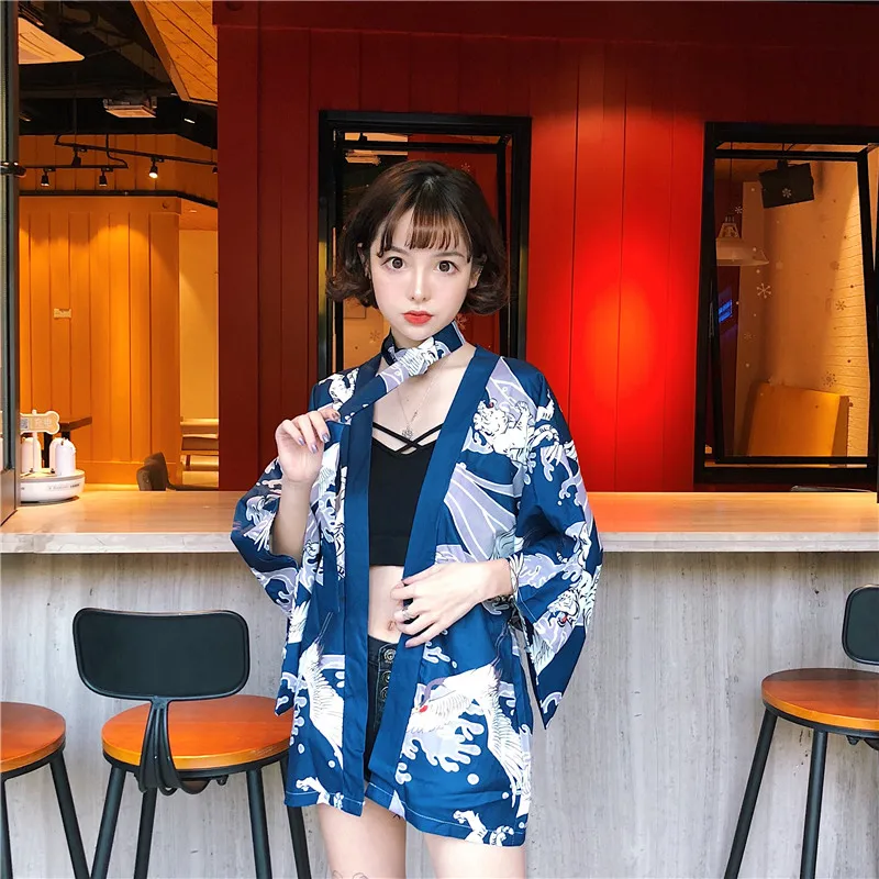 Кимоно в японском стиле от солнца Haori Yukata, рубашка, женский кардиган, шикарный, Kylin, принт, Ретро стиль, традиционный пляжный костюм, летняя мода