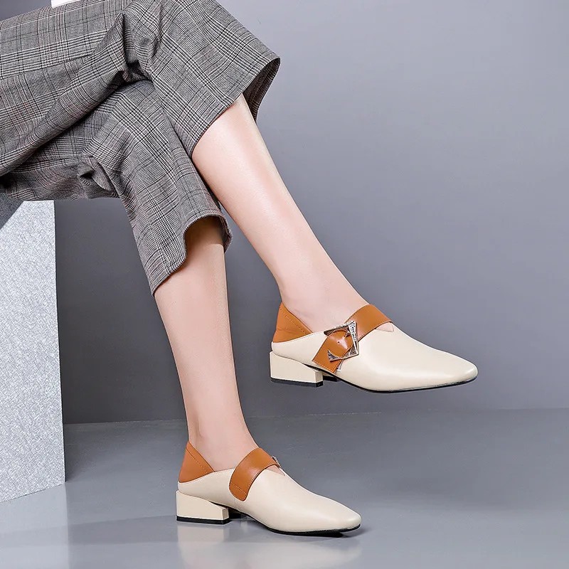 

Korean-style Retro Square Head Closed-toe Trendy Shoes 18 Spring And Autumn Fashion Straight-line Buckle Lazy Versatile Chunky-H
